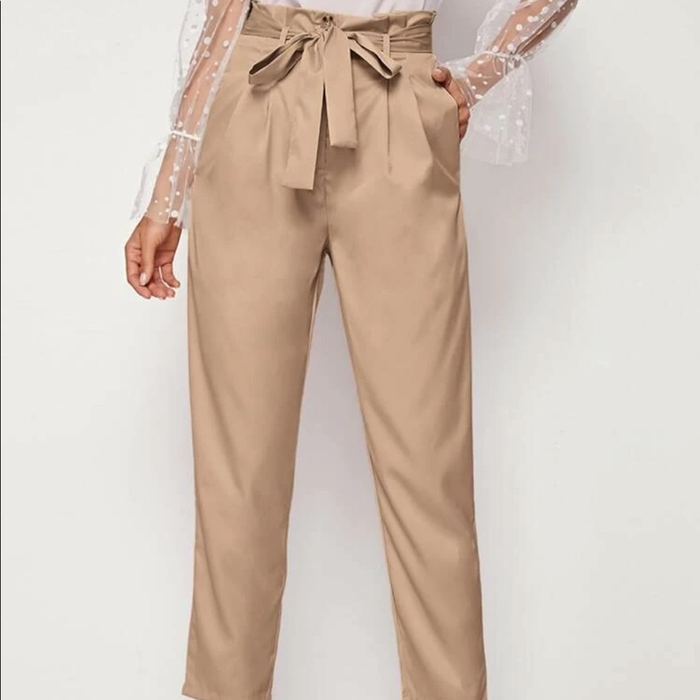 Paperbag Waist Belted Cropped Tailored Pants